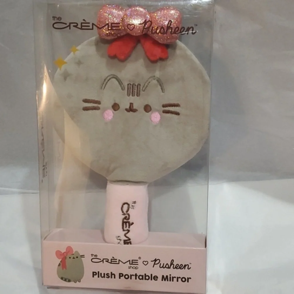 The Creme‎ Shop pusheen gray plush portable pink mirror new